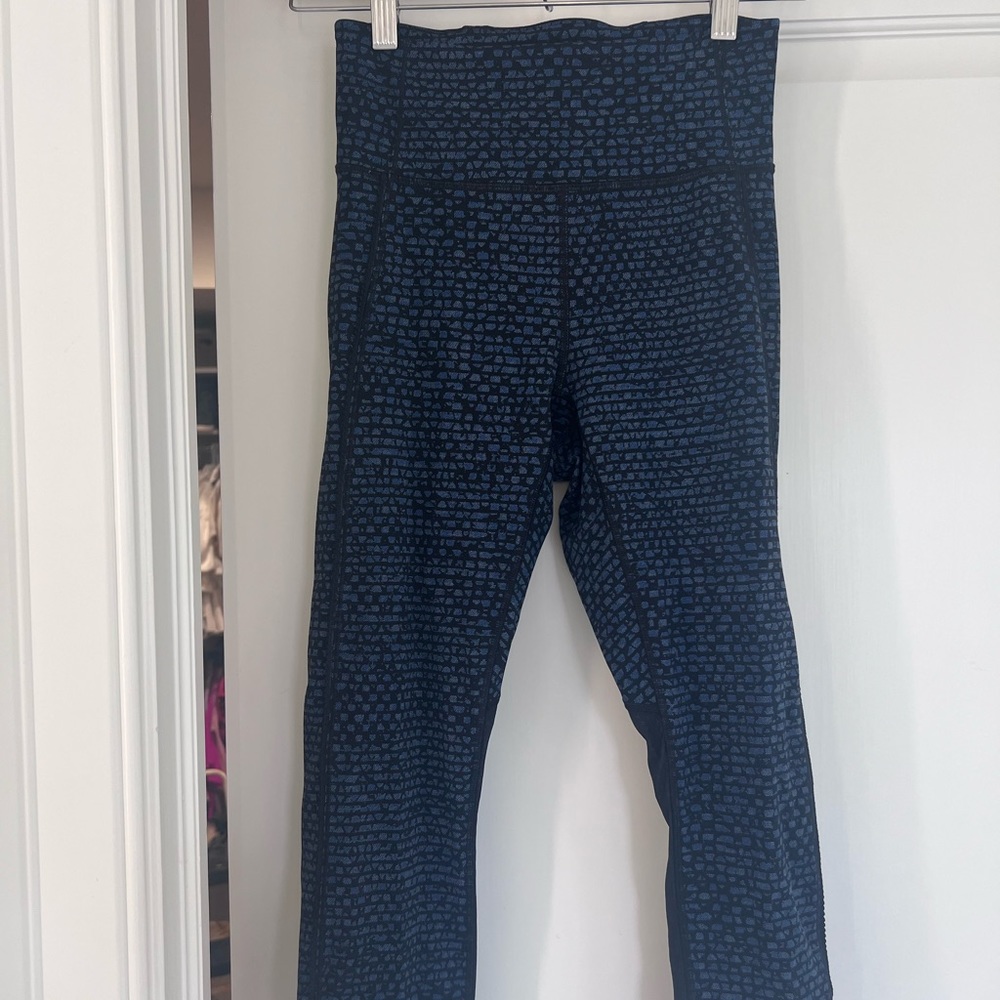 Lululemon Deep Breathe Crop Mesh Blue and Black Leggings